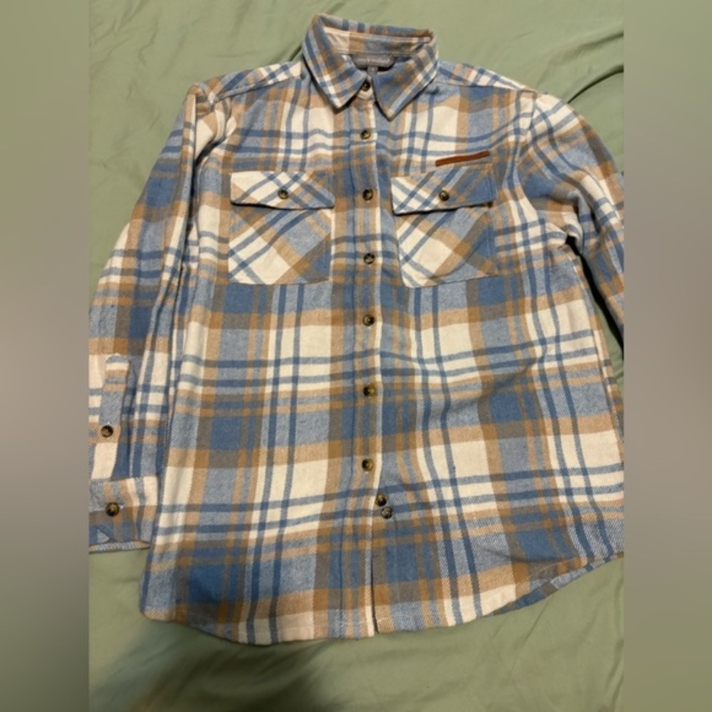 Simply Southern Blue Plaid Shacket Small